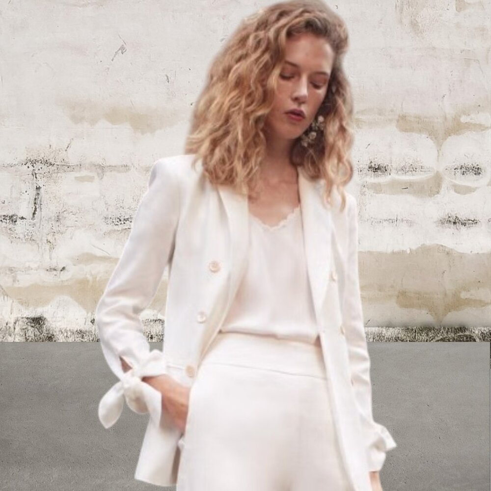 Tailored by Rebecca Taylor Ivory Double-Breasted Blazer Size 8